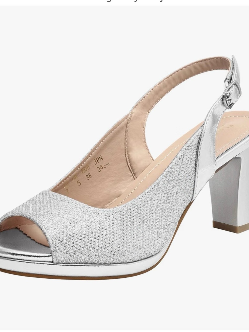Dream Pairs Silver Open-Toe Slingback Block Heels